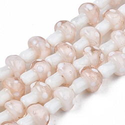Perles champignons main au chalumeau brins, rose brumeuse, 12.5~14x10~11mm, Trou: 1.2~1.5mm, Environ 24~25 pcs/chapelet, 12.20 pouce ~ 12.99 pouces (31 cm ~ 33 cm)