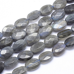 Chapelets de perles en labradorite naturelle , facette, ovale, 12x8x4.5mm, Trou: 1mm, Environ 33 pcs/chapelet, 14.9 pouce (38 cm)