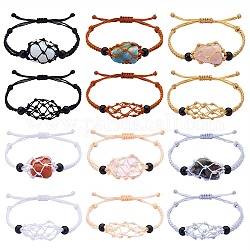 Adjustable Braided Nylon Cord Macrame Pouch Bracelet Making, with Glass Beads, Mixed Color, Inner Diameter: 1-7/8~3-1/4 inch(4.7~8.4cm), 6 colors, 2pc/color, 12pcs/set