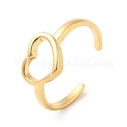 Placcatura ionica (ip) 304 anello polsino aperto a cuore in acciaio inossidabile per donna, oro, misura degli stati uniti 9 (18.9mm)