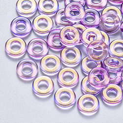 Perles de verre peintes par pulvérisation transparent, avec de la poudre de paillettes, anneau, moyen orchidée, 10x3mm, Trou: 4mm