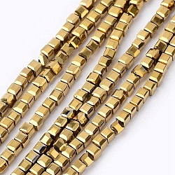 Electroplate Glass Beads Strands, Cube, Golden Plated, 3x3x3mm, Hole: 1mm, about 98Pcs/strand, 10.5 inch