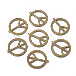 Tibetan Style Alloy Pendants, Peace Sign, Cadmium Free & Nickel Free & Lead Free, Antique Bronze, 40x1mm, Hole: 3mm