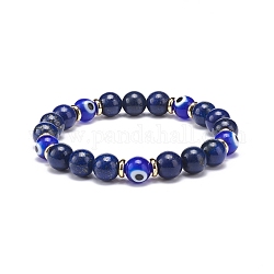 Lapis-lazuli naturel (teint) et bracelet extensible perlé mauvais œil au chalumeau, bijoux en pierres précieuses pour femmes, diamètre intérieur: 2 pouce (5.1 cm)