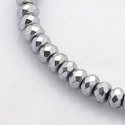 Chapelets de perles en hématite synthétique sans magnétiques, facettes rondelle, platinée, 4x3mm, Trou: 1mm, Environ 141 pcs/chapelet, 15.7 pouce