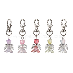 Angel Glass Pendant Decorations, with Alloy Swivel Lobster Claw Clasps, Mixed Color, 63mm