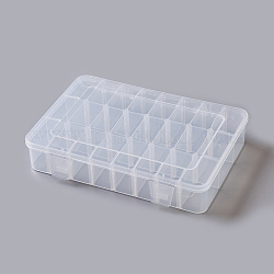 Contenedores de abalorios de plástico, Caja divisoria ajustable, 24 compartimentos, Rectángulo, Claro, 20.3x15.5x3.8 cm, compartimentos: 2.6x4.5cm, 24 compartimentos / caja
