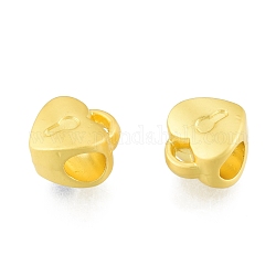 Alloy European Beads, Large Hole Beads, Matte Style, Heart Lock, Matte Gold Color, 11x10x7mm, Hole: 4.5mm