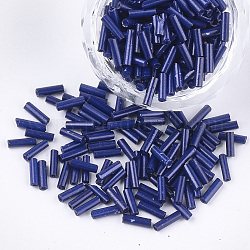 Glass tubulär Perlen, Rundloch, Deckfarben, Mitternachtsblau, 6~7x1.5~2 mm, Bohrung: 0.8 mm, ca. 10000 Stk. / Beutel