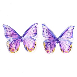 Cabochon in resina trasparente, farfalla glitterata, viola scuro, 22x25x4.3mm