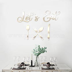 Acrylic Wall Stickers, for Home Living Room Bedroom Decoration, Rectangle with Tableware Pattern, Silver, 380x410mm
