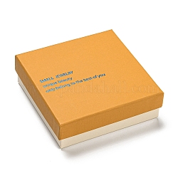 Coffret à bijoux en carton, Étui de rangement pour bijoux avec mots imprimés, pour emballage de colliers, carrée, orange, 9.1x9.1 cm, 86x86 mm de diamètre intérieur 