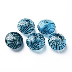 Perles de globe en verre soufflé à la main transparent, rayure, plat rond, bleu acier, 11~13x19~20mm, Trou: 1~2mm