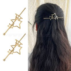 Legierungshaar Sticks, Pferdeschwanzhalter mit hohlen Haaren, für DIY-Haarstick-Accessoires im japanischen Stil, Stern, golden, 53x34x1.5 mm