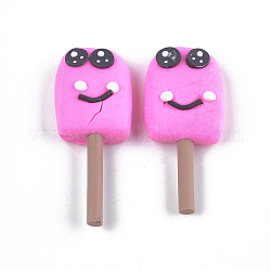 Handgemachter Ton-Cabochon, Eis mit lächelndem Gesicht, tief rosa, 34~40x16~18x6~8 mm