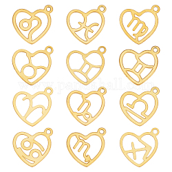SUNNYCLUE 1 Box 24Pcs 12 Style Real 18K Gold Plated Constellation Charms Bulk Zodiac Charm Zodiac Sign Heart Lucky Amulet Laser Cut Charm for Jewelry Making Charms DIY Bracelet Necklace Earring Craft