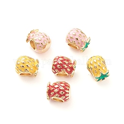 Perles européennes en laiton, Perles avec un grand trou   , Plaqué longue durée, ananas, véritable 18k plaqué or, couleur mixte, 10x8.5x8.5mm, Trou: 4mm