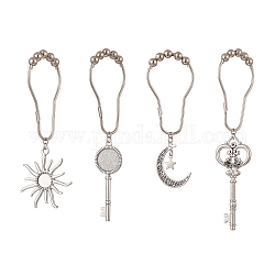 4 стиль крючки для луны, ключа и солнца, с железными кольцами для штор и стеклянными кабошонами, для отделки ванной комнаты, античное серебро, 119~162 мм, 4 шт / комплект