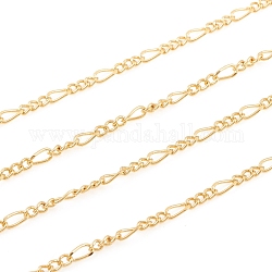 Brass Figaro Chain, Twisted Chain, Soldered, with Spool, for Jewelry Making, Real 18K Gold Plated, Link: 2.4x1.8x0.9mm, 4.5x2x1mm, about 16.4 Feet(5m)/roll