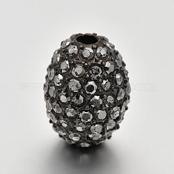 Gunmetal Tone Alloy Grade A Rhinestone Oval Beads, Hematite, 13x9mm, Hole: 2mm