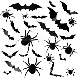 AHADERMAKER 3 Bags 3 Style Halloween Plastic Wall Decoration, Party Decoration, with Sticker, Spider/Bat, Black, 21~208x62~320x0.1mm, 1 bag/style