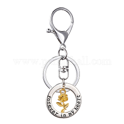 Alloy Keychain, with Rose Flower Pendants & Lobster Clasps & Split Key Rings, Platinum & Golden, 89mm