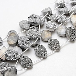 Natural Druzy Agate Beads Strands, Plating Teardrop Beads for Druzy Earrings, Gray, 40x30x8~10mm, Hole: 1mm