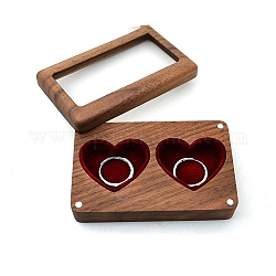 Rechteckige Aufbewahrungsboxen für Eheringe aus Holz mit sichtbarer magnetischer Abdeckung, Samt-Ringetui aus Holz mit 2 herzförmigen Schlitzen für den Valentinstag, rot, 9.2x5.7x1.8 cm
