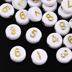 Beschichtung Acryl-Perlen, goldenen Metall umschlungen, flache runde Zahl mit, weiß, weiß, 7x4 mm, Bohrung: 1.2 mm, ca. 3400 Stk. / 500 g.