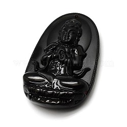 Buddhistischer schmuck natürlicher obsidian großer cameo buddha anhänger, 62x40x12 mm, Bohrung: 1 mm