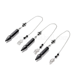 Pendules de radiesthésie pointus en obsidienne naturelle, avec des accessoires en laiton écologiques, platine, sans cadmium et sans plomb, balle, 31.35 cm