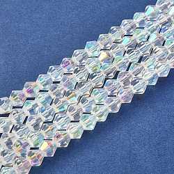 Handmade Glass Faceted Bicone Beads, Half AB Color Plated, White, 6mm, hole: 1mm, about 47~48pcs/strand, 10.63 inch