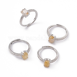 Anillos ovalados ajustables de cuarzo rutilado natural, anillos de dedo de latón en tono platino para mujer, 2.5mm, diámetro interior: 18 mm
