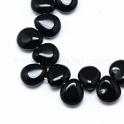 Natürlichen schwarzen Steinperlen Stränge, oben gebohrte Perlen, Träne, 12x9~10x5~6 mm, Bohrung: 1 mm, ca. 33 Stk. / Strang, 9.84 Zoll
