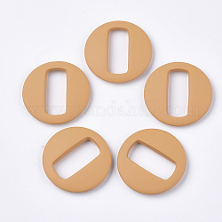 Spray Painted Acrylic Links, Rubberized Style, Flat Round, Sandy Brown, 39x7mm, Hole: 27.5x12mm