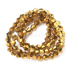 Fili di perle di vetro placcato, sfaccettato bicono, oro placcato, 4x4.5mm, Foro: 1 mm, circa 92~96pcs/filo, 13.78~14.37 pollice