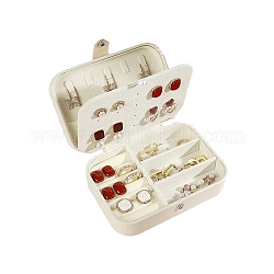 Rechteckige Schmuckaufbewahrungsbox aus PU-Leder mit Flusen und Druckknopf, reise tragbare schmuckschatulle, für Halsketten, Ringe, Ohrringe und Anhänger, beige, 16x11.5x5.5 cm