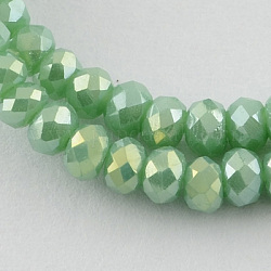 Electroplate Glass Beads Strands, Imitation Jade, AB Color Plated, Faceted, Rondelle, Dark Sea Green, 3.5~4x2.5~3mm, Hole: 0.5mm, about 140pcs/strand, 15.5 inch