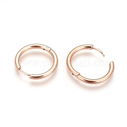 304 Stainless Steel Hoop Earrings, Manual Polishing Huggie Earrings, Rose Gold, 12 Gauge, 12x2mm, Pin: 0.8mm(±0.1mm), Inner Diameter: 8mm
