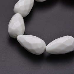 Porcelain Teardrop Bead Strands, Faceted, 35x19mm, Hole: 3mm, about 11pcs/strand, 15.4 inch