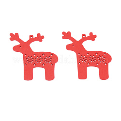 Grandi pendenti in legno verniciato a spruzzo a tema natalizio, ciondolo renna/cervo con fiocco di neve cavo, rosso, 73x70x2mm, Foro: 3 mm