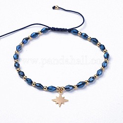 Electroplate Glass Braided Beads Bracelets, with Nylon Thread and Brass Pendants, Star, Royal Blue, 2-1/8 inch~3-1/8 inch(5.5~8cm)