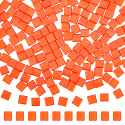 Sunnyclue 240 Uds. Cuentas de semillas de vidrio de colores opacos con pintura para hornear de 2 agujeros, Rectángulo, rojo naranja, 5x4.5~5.5x2~2.5mm, agujero: 0.5~0.8 mm