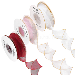 Fingerinspire 3 Rolls 3 Colors Organza Ribbons, Flat, for Valentine's Day Bow Tie Making, Mixed Color, 1-5/8 inch(40mm), about 10.00 Yards(9.14m)/Bag, 1 roll/color