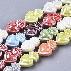 Perles en porcelaine manuelles, style de porcelaine émaillée lumineux, cœur, couleur mixte, 16x10.5x6.5mm, Trou: 1.2mm
