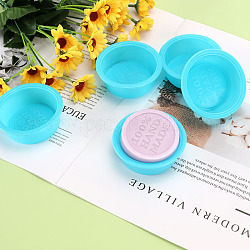 DIY Soap Making Molds, Food Grade Silicone Casting Molds, Flat Round with Word 100% Hand Made, Deep Sky Blue, 73x20mm