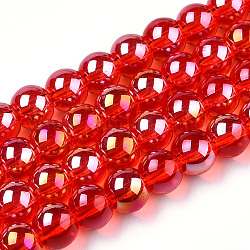 Galvanisieren transparente Glasperlen Stränge, ab Farbe plattiert, Runde, rot, 6~6.5 mm, Bohrung: 1.4 mm, ca. 67~70 Stk. / Strang, 14.76 Zoll ~ 15.16 Zoll (37.5~38.5 cm)