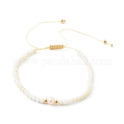Bracciali di perline intrecciati con fili di nylon regolabili, perle di vetro placcate rondelle sfaccettate, tondo perle di vetro, bianco, diametro interno: 2-1/2 pollice (6.5~11.2 cm)