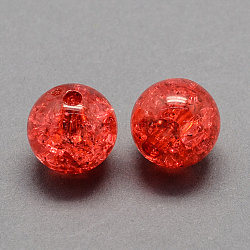 Perline di acrilico trasparente crackle, tondo, rosso, 10mm, Foro: 2 mm, circa 938pcs/500g