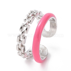 Anillo de puño abierto de doble línea de esmalte, joyas de latón chapado en platino para mujer, de color rosa oscuro, nosotros tamaño 6 (16.5 mm)